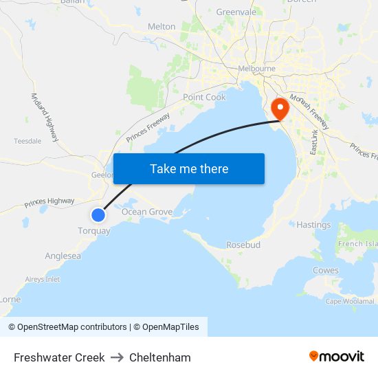 Freshwater Creek to Cheltenham map