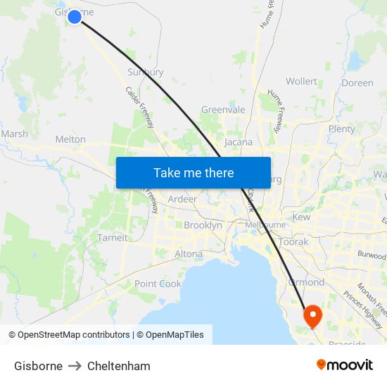 Gisborne to Cheltenham map