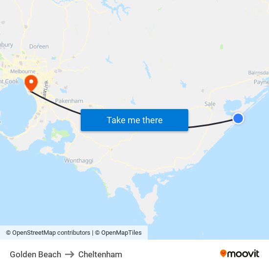 Golden Beach to Cheltenham map