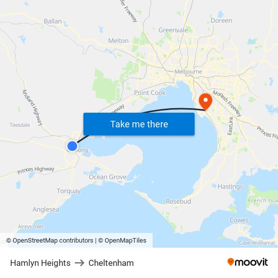 Hamlyn Heights to Cheltenham map