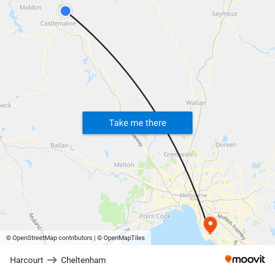 Harcourt to Cheltenham map