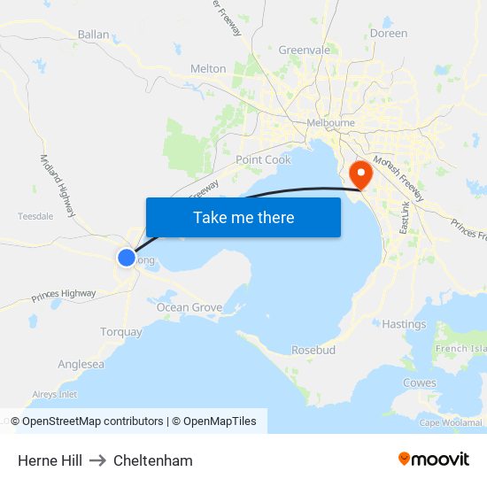 Herne Hill to Cheltenham map