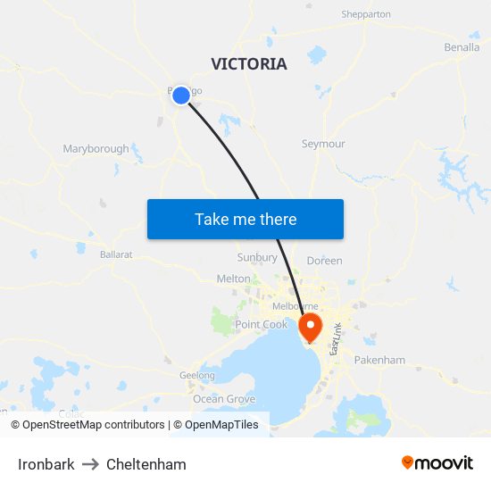 Ironbark to Cheltenham map