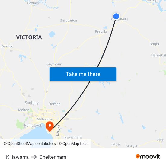 Killawarra to Cheltenham map