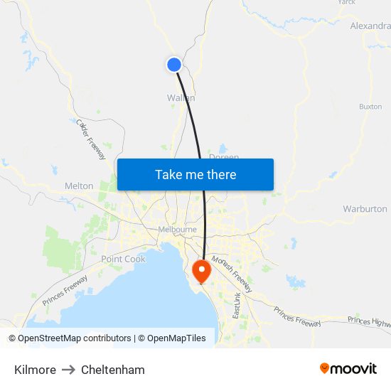 Kilmore to Cheltenham map