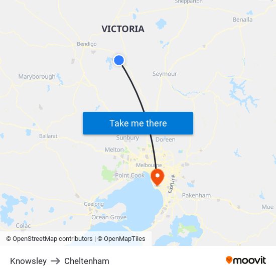 Knowsley to Cheltenham map