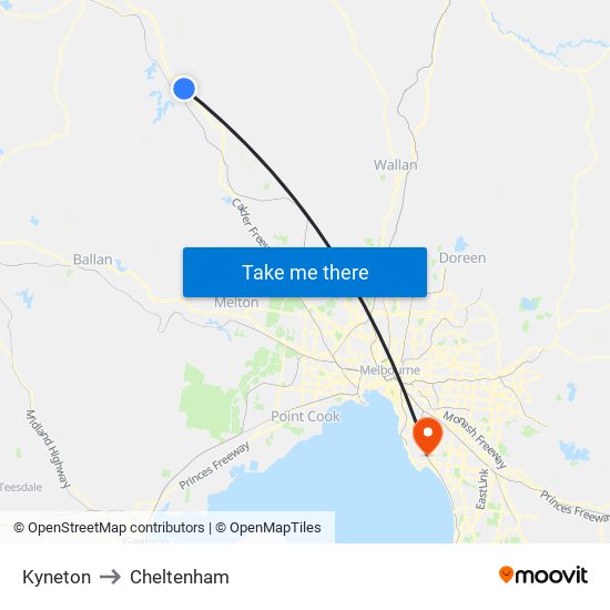 Kyneton to Cheltenham map