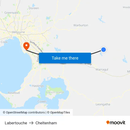 Labertouche to Cheltenham map