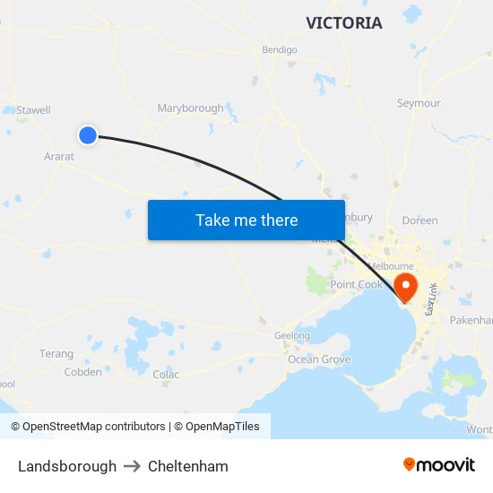 Landsborough to Cheltenham map