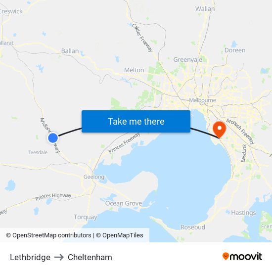 Lethbridge to Cheltenham map