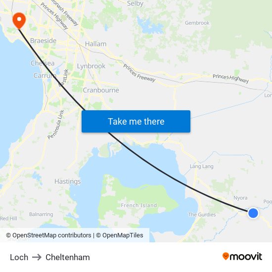 Loch to Cheltenham map