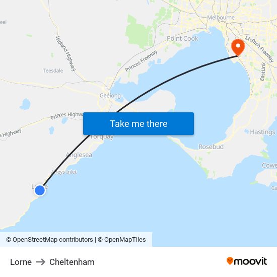 Lorne to Cheltenham map