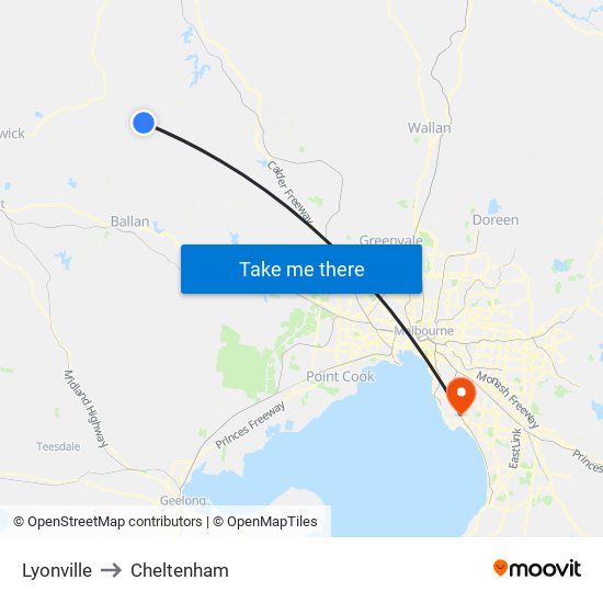 Lyonville to Cheltenham map