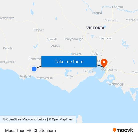 Macarthur to Cheltenham map