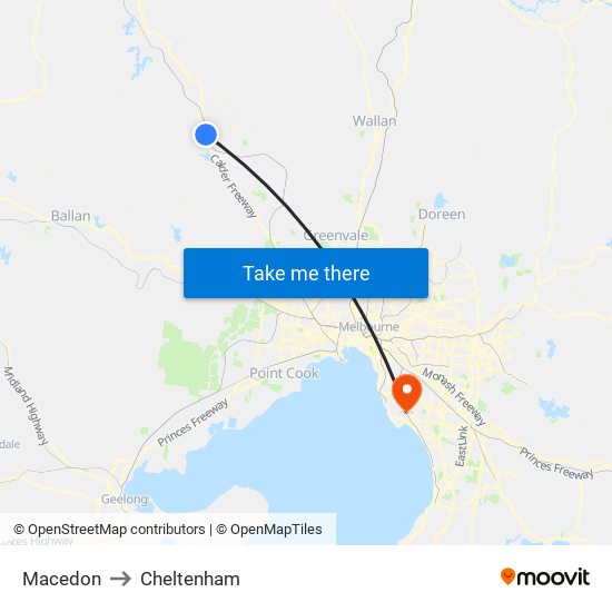 Macedon to Cheltenham map