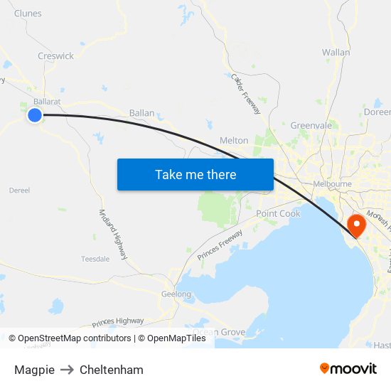 Magpie to Cheltenham map