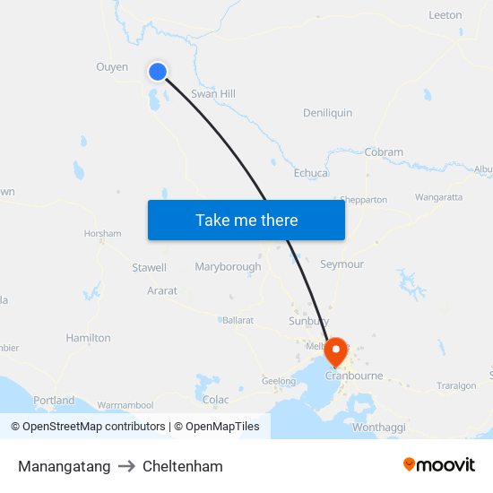 Manangatang to Cheltenham map