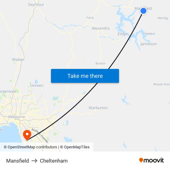 Mansfield to Cheltenham map