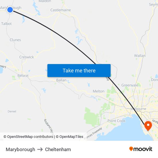 Maryborough to Cheltenham map