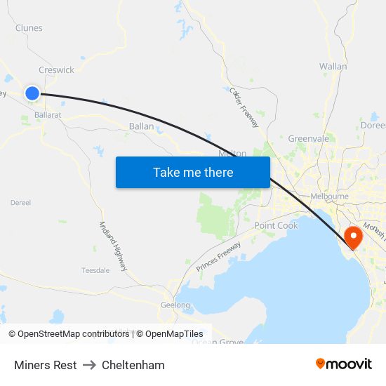 Miners Rest to Cheltenham map