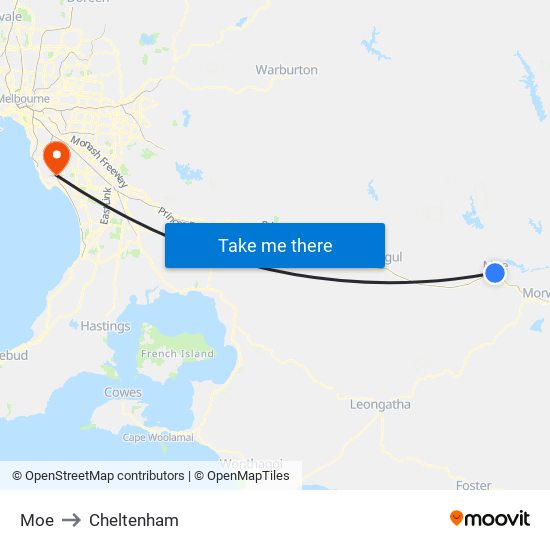 Moe to Cheltenham map