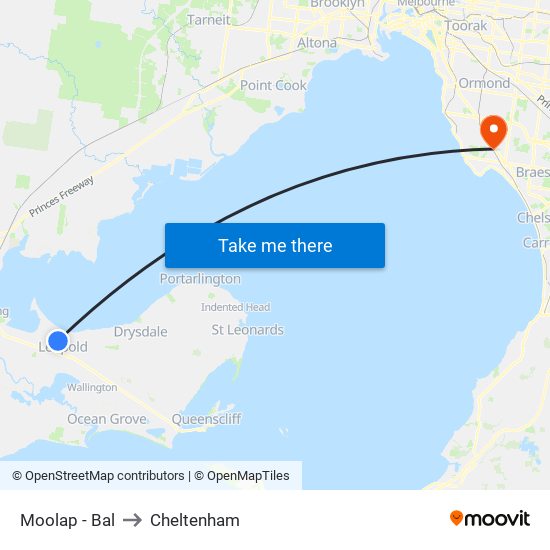 Moolap - Bal to Cheltenham map