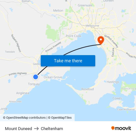 Mount Duneed to Cheltenham map