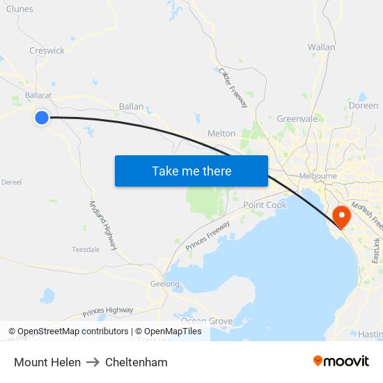 Mount Helen to Cheltenham map