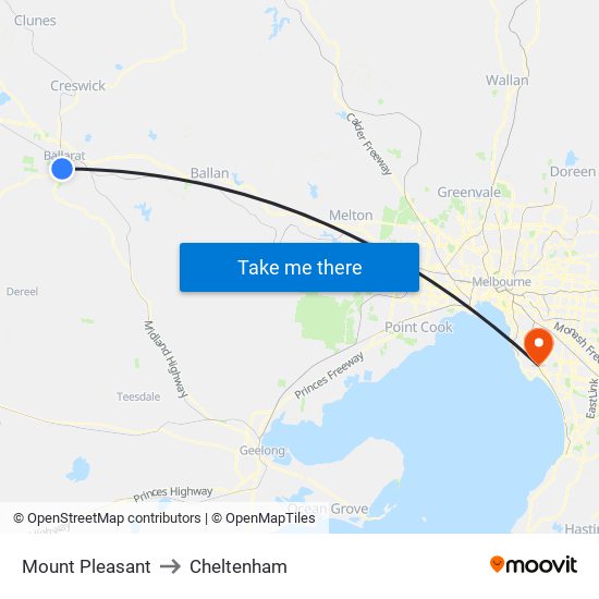 Mount Pleasant to Cheltenham map