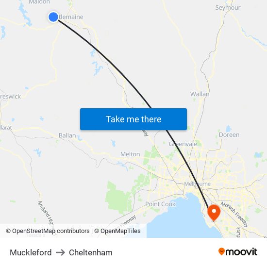 Muckleford to Cheltenham map