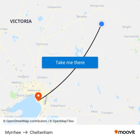 Myrrhee to Cheltenham map
