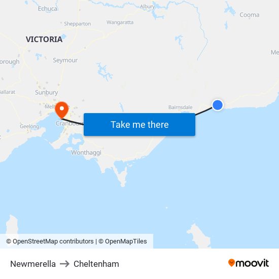 Newmerella to Cheltenham map