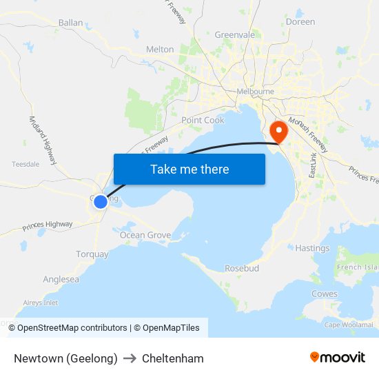 Newtown (Geelong) to Cheltenham map