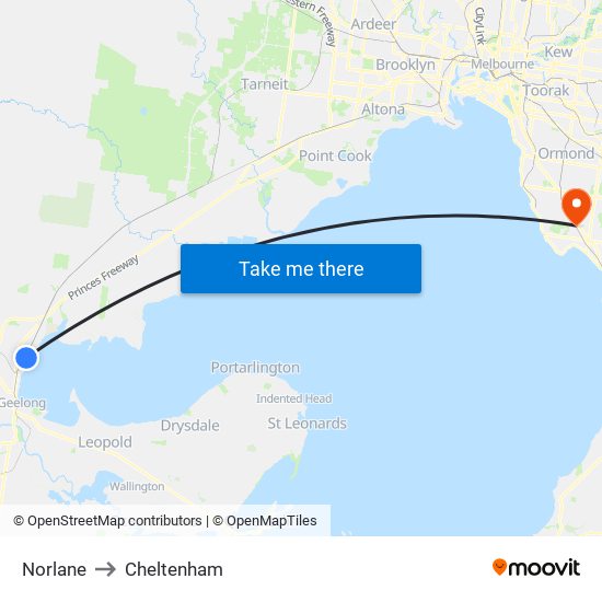 Norlane to Cheltenham map