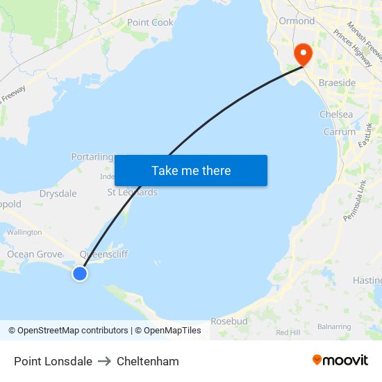 Point Lonsdale to Cheltenham map