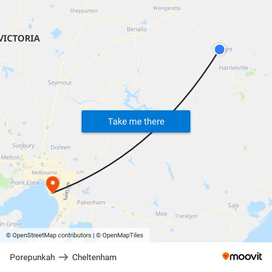 Porepunkah to Cheltenham map