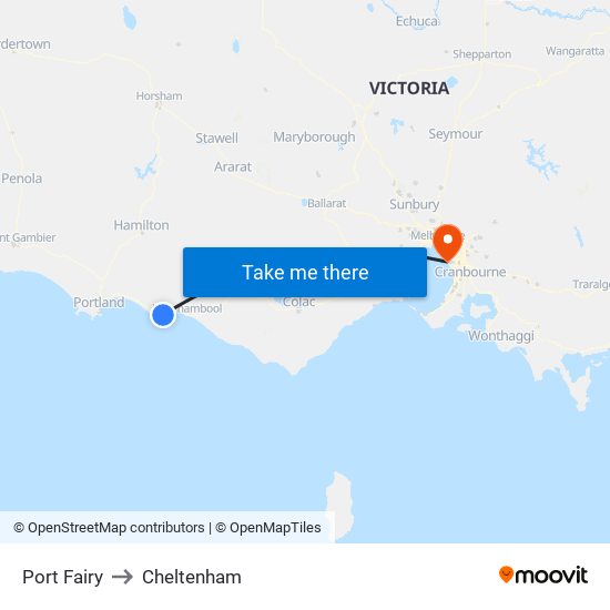 Port Fairy to Cheltenham map