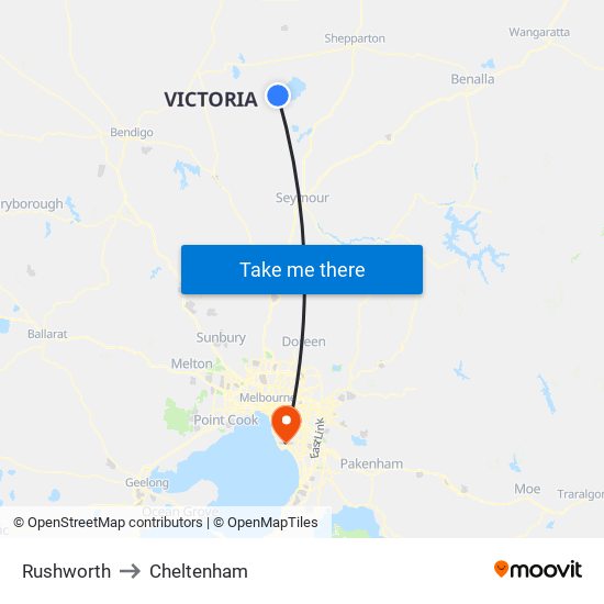 Rushworth to Cheltenham map