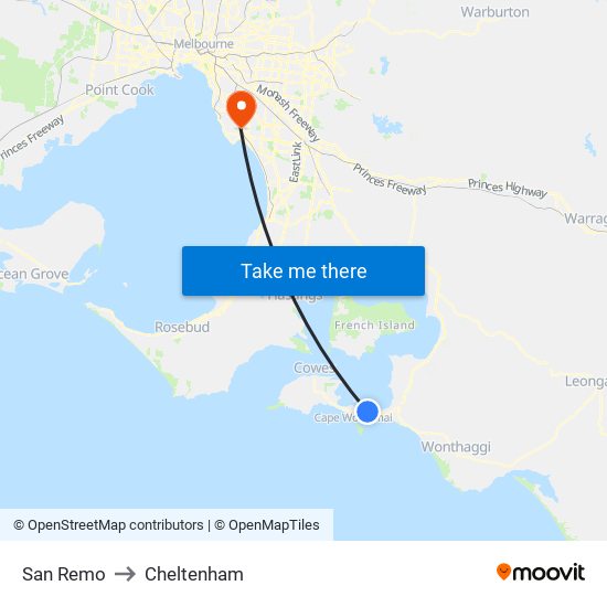 San Remo to Cheltenham map