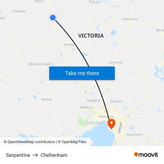 Serpentine to Cheltenham map