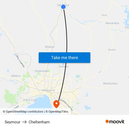 Seymour to Cheltenham map