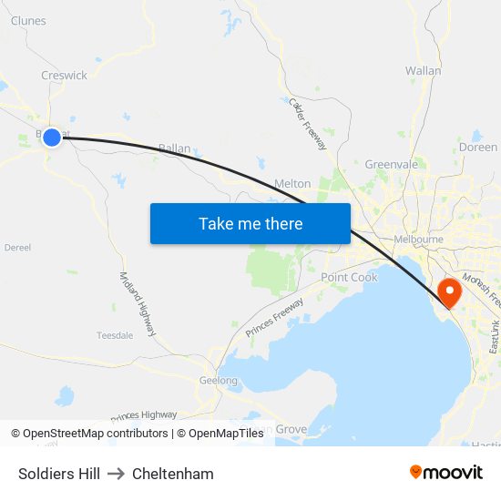 Soldiers Hill to Cheltenham map