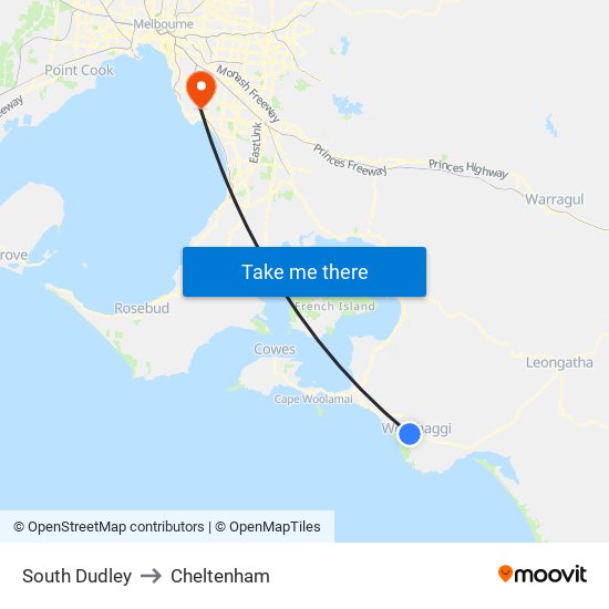 South Dudley to Cheltenham map