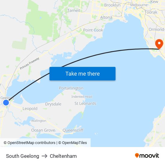 South Geelong to Cheltenham map