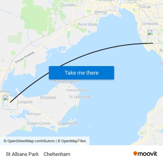 St Albans Park to Cheltenham map