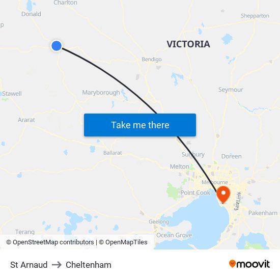 St Arnaud to Cheltenham map