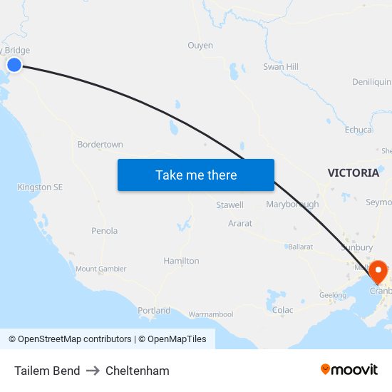 Tailem Bend to Cheltenham map