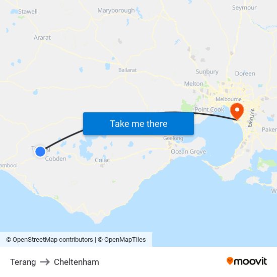 Terang to Cheltenham map