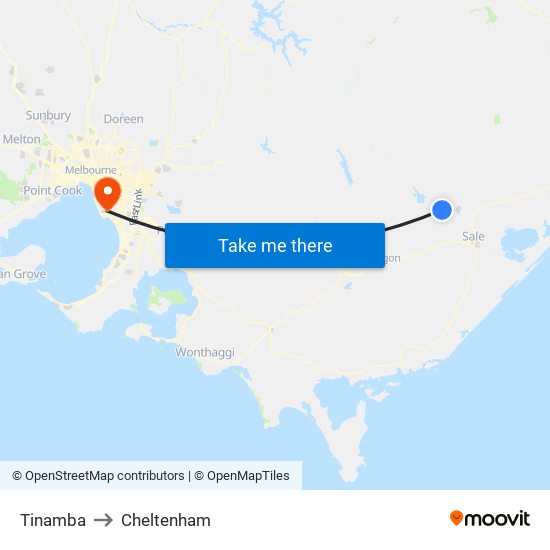 Tinamba to Cheltenham map