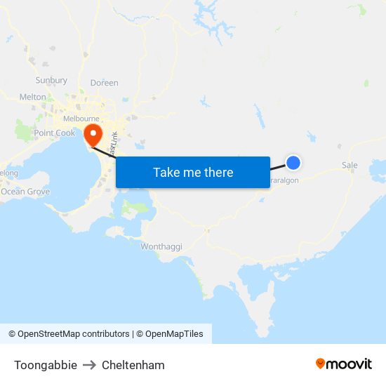 Toongabbie to Cheltenham map